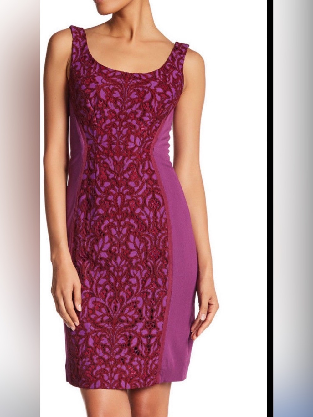Diane Von Furstenberg Fuchsia Lace-Panel Mini Dress